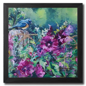 Blue Bird in Purple Blooms