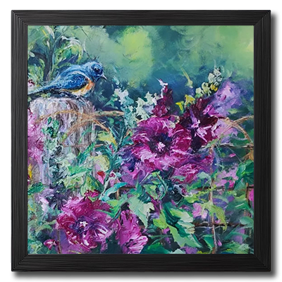 Blue Bird in Purple Blooms